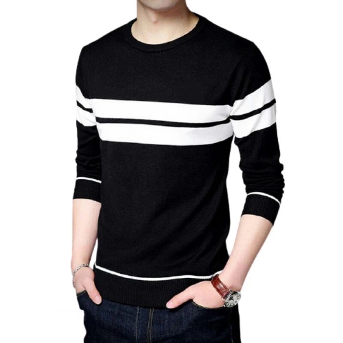 SWEATER Pria Rajut ROUND STRIP 2 14 GET TRIBAL PREMIUM