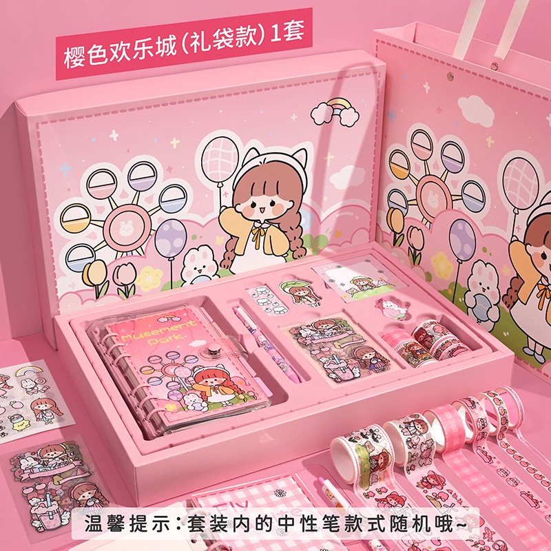 

Journal Kit Set Gift Box / Stationery Set / Diary Book Set / Aesthetic / Motif Animasi Lucu / Set Alat Tulis + Paper Bag