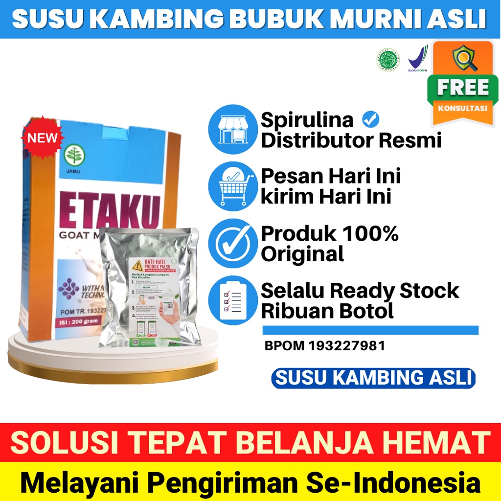 

Susu Kambing Bubuk Murni ETAKU Goat Milk Susu Kambing Etawa Bubuk Asli Sudah BPOM