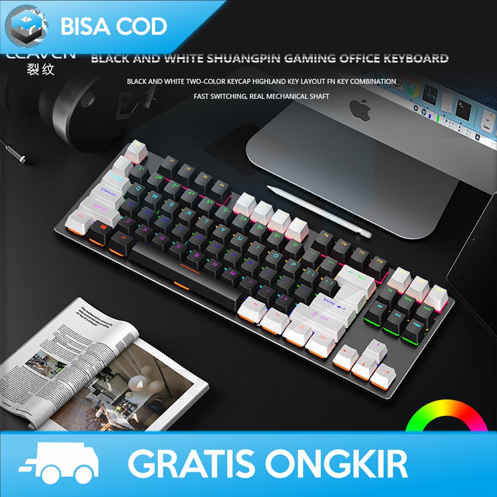 KEYBOARD GAMING 87 KEYS KEYBOARD MEKANIKAL WIRED K550 DESAIN ERGONOMIS