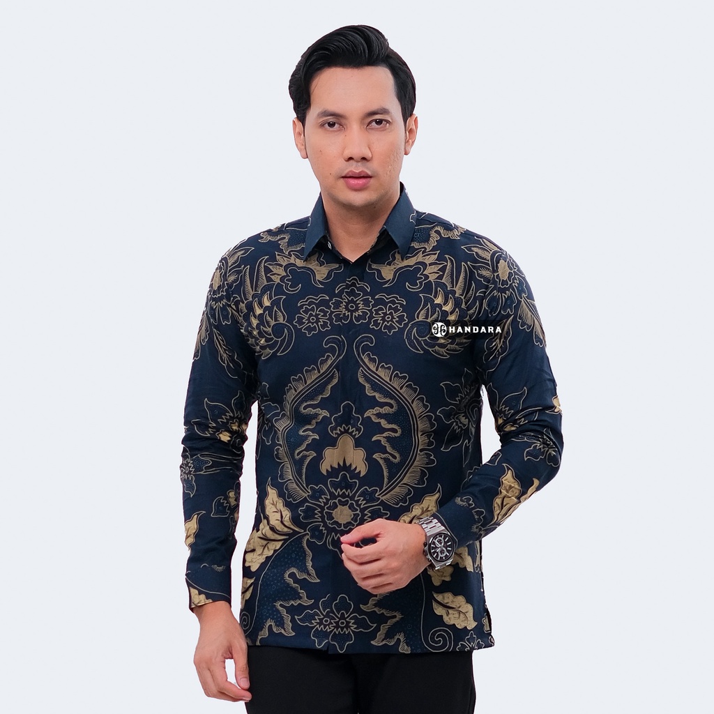 Handara Batik Pria Lengan Panjang Slim Fit Premium Bhremasta Navy HB-109