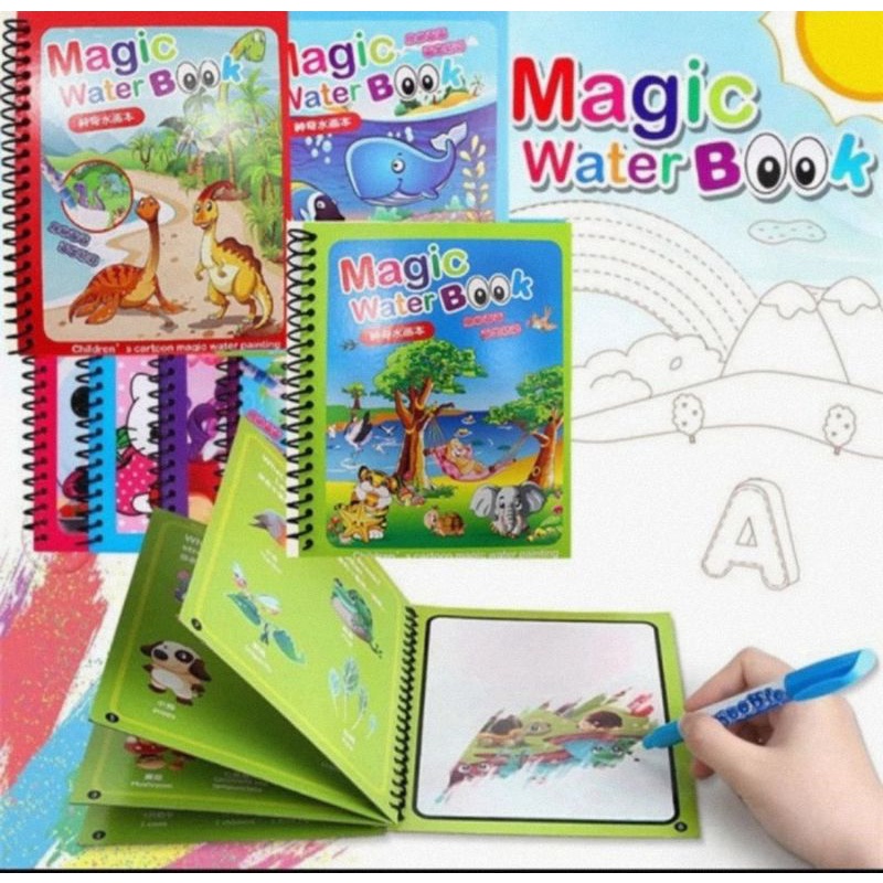 Magic Water Book Buku Air Gambar Warna Free Pena Edukasi