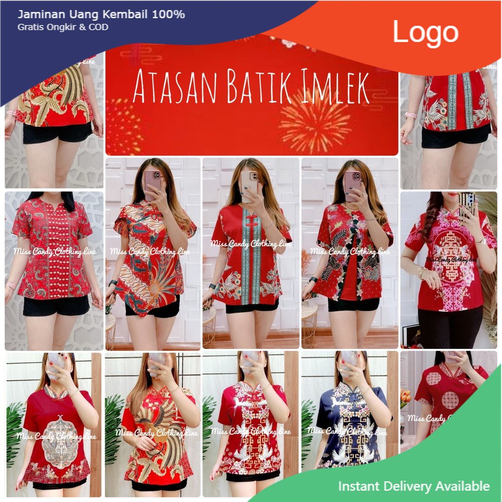 Atasan Batik Cheongsam / Atasan Cheongsam Imlek / Atasan Batik Cheongsam Modern Merah MOTIF BAD