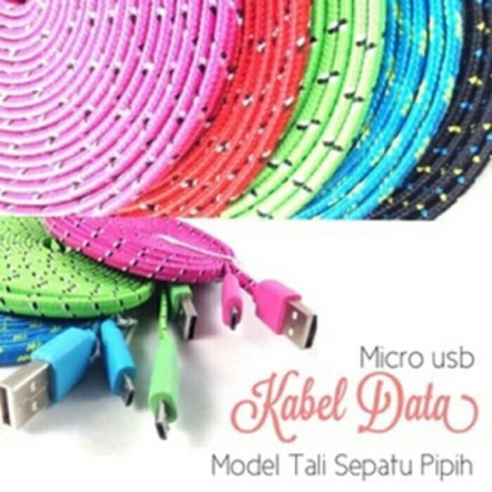 3 Meter Kabel Data Charger Model Tali Sepatu Kabel Micro USB + Packing