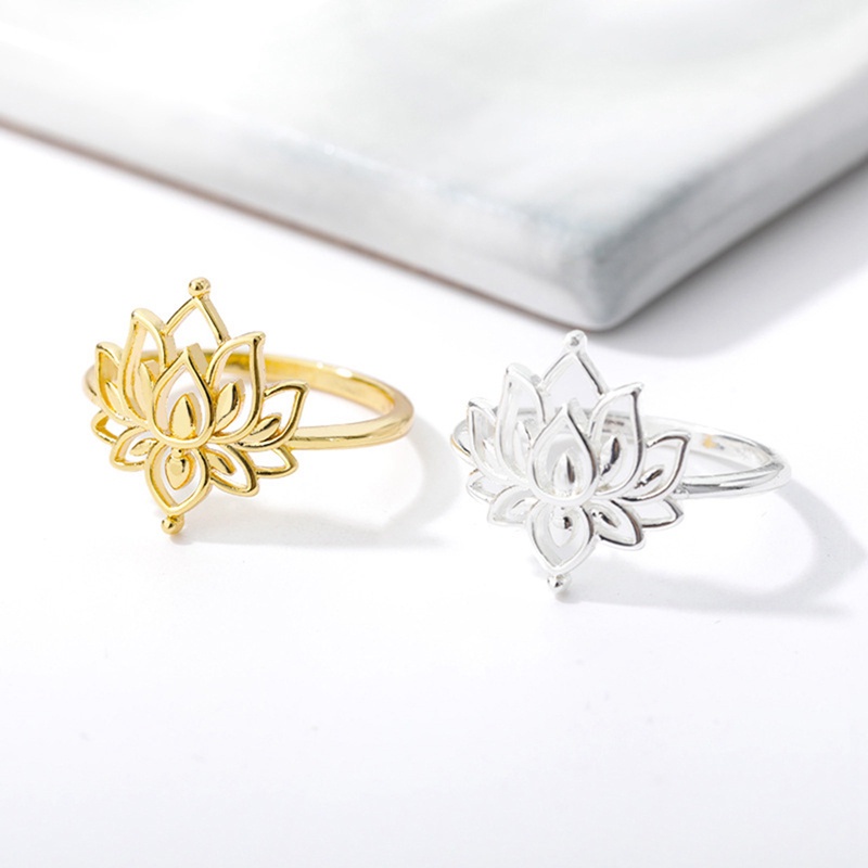 Lotus Flower Rings Untuk Wanita Stainless Steel Sliver Color Finger Ring Vintage Cincin Pernikahan Perhiasan Hari Valentine Bague