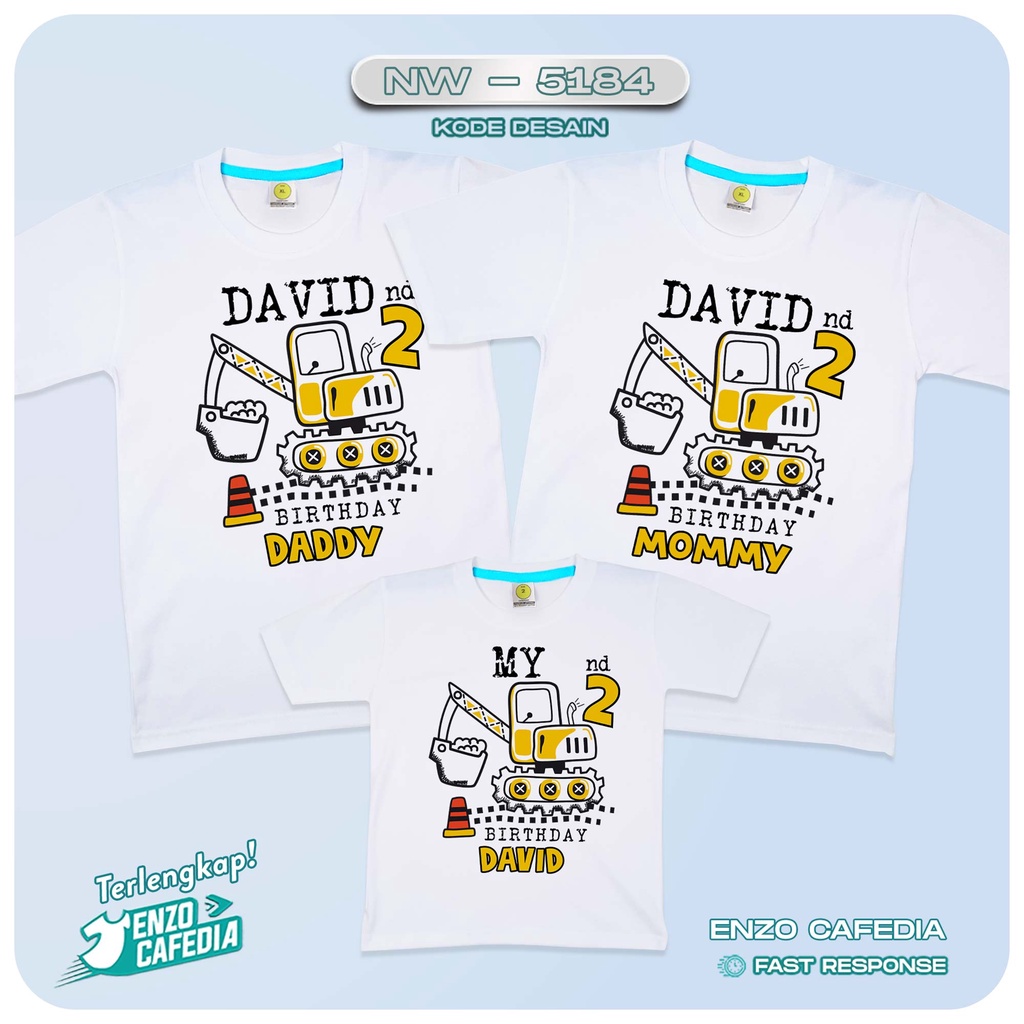 Baju Couple Keluarga | Kaos Family Ulang Tahun | Kaos Tema Excavator NW 5184 | Gratis Custom | Kaos 