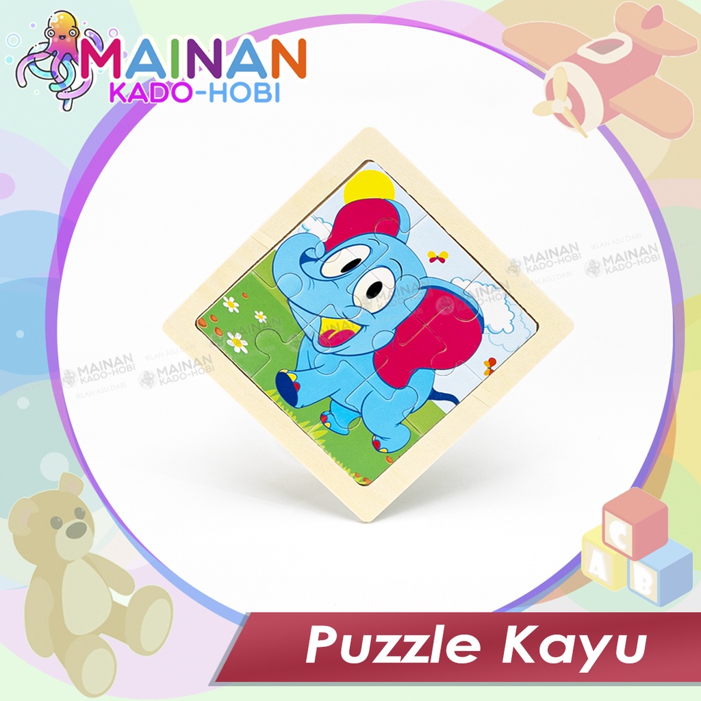 MAINAN EDUKASI ANAK PUZZLE KAYU 3D KARAKTER HEWAN ELEPHANT SMALL SIZE