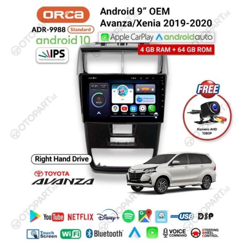 HEAD UNIT ANDROID AVANZA 2019 AVANZA 2020 AVANZA 2021 ANDROID 9&quot; ORCA ADR 9988 CARPLAY