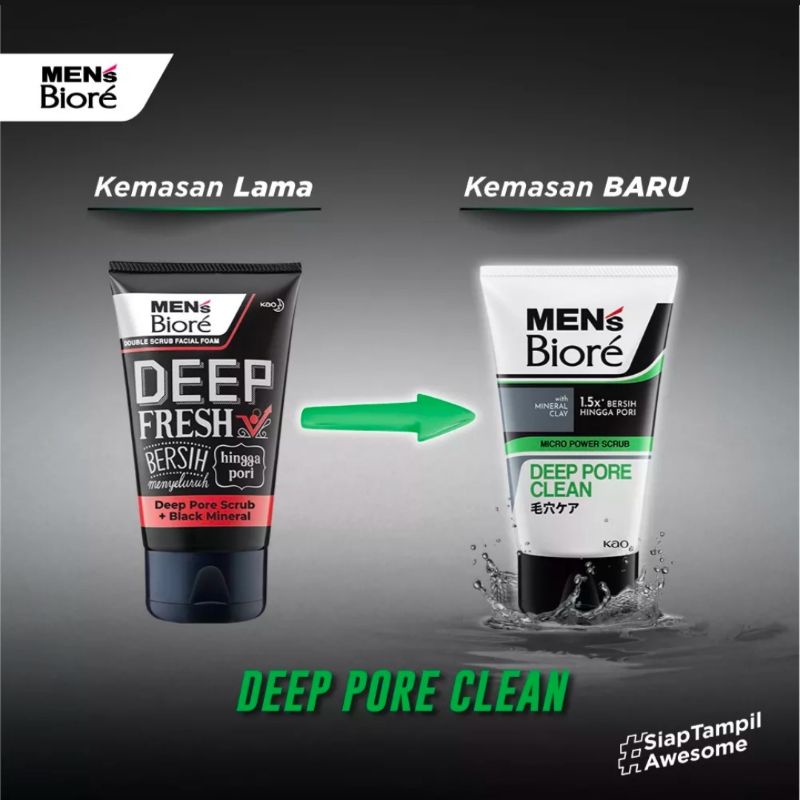 MEN'S BIORE Facial Foam Double Scrub Black White Deep Pore Clean 100g(kemasan baru)