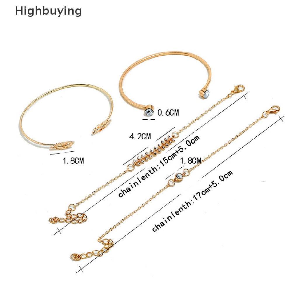 Hbid 4Pcs/set Fashion Wanita Geometris Kristal Daun Gelang Adjustable Bangle Perhiasan Glory