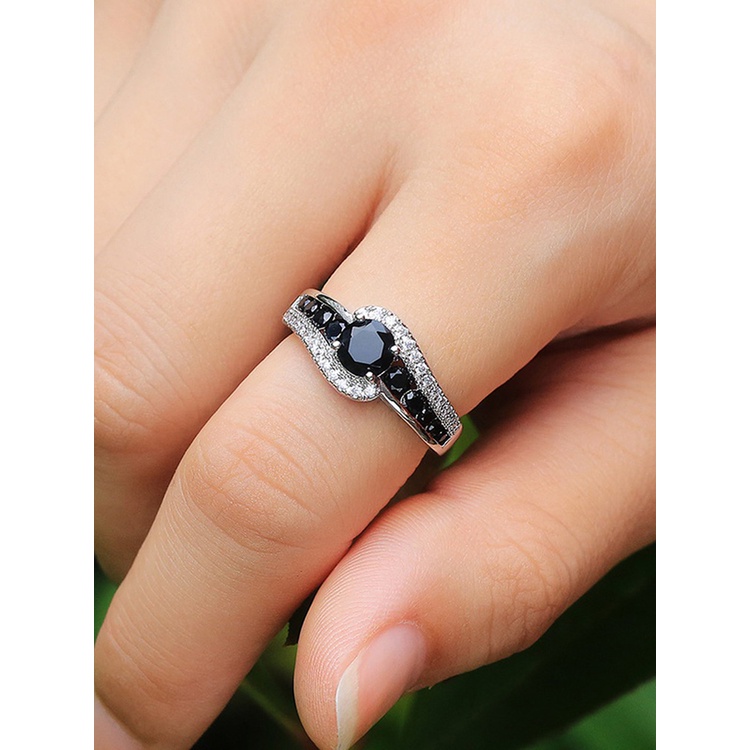 Fashion Khusus Lucu Batu Hitam Wanita Cincin Kawin Mempesona Kristal Zirkon Hadiah Yang Indah Top Perhiasan Klasik Wanita