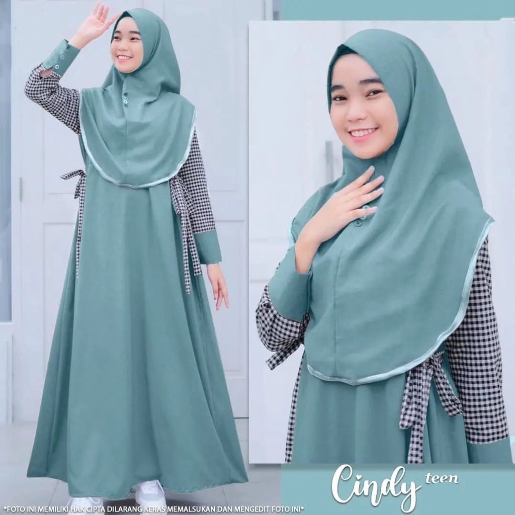 Gamis Remaja Tanggung Cindy Teen Kids Dress Khimar Pakaian Muslim Anak Perempuan Estimasi Usia 10 11