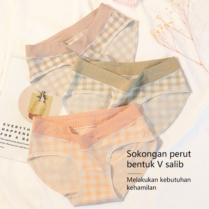Celana Dalam Hamil Celana Wanita Pinggang Rendah Plaid  Bernapas cd Maternity 5591