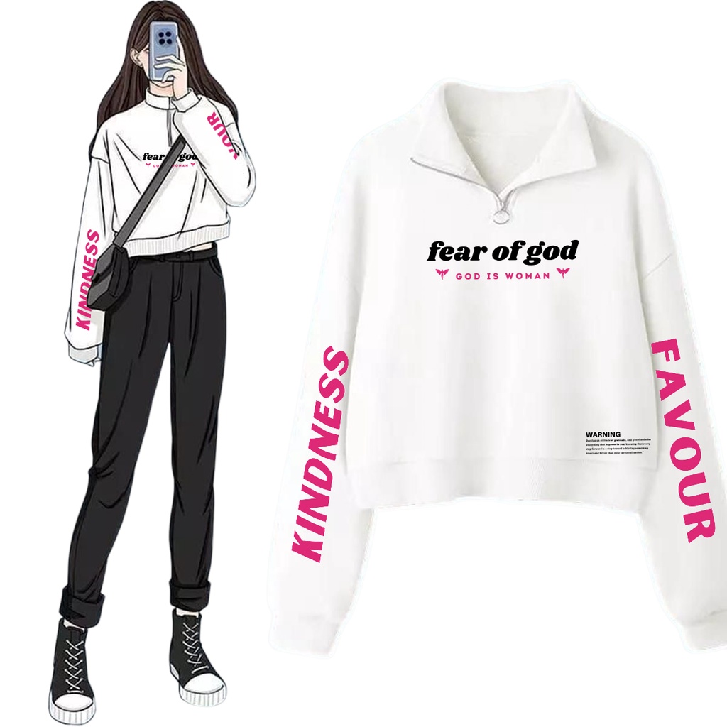 Sweater Crop Zipper Fear Of God crewneck wanita terbaru