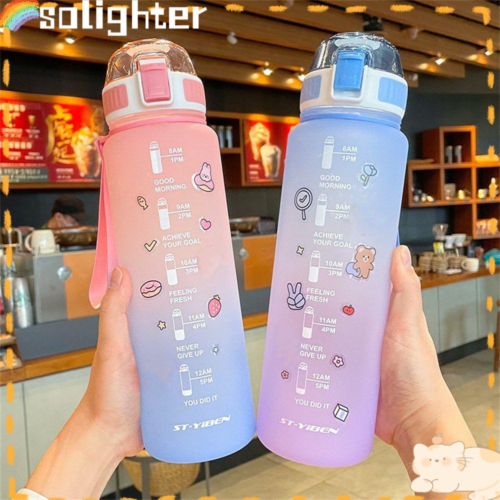 Solighter 1.1L Botol Air Motivasi Anti Bocor Gym Straw Cup Olahraga Kapasitas Besar