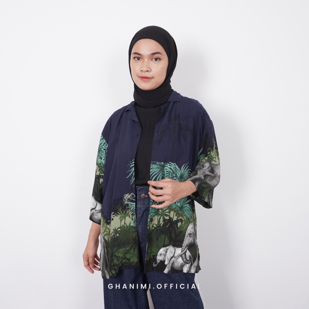 Ghanimi - Ilona Shirt / Kemeja Rayon Motif / kemeja kancing lengan 3/4 / kemeja pantai summer musim panas / kemeja hawaii katun rayon / kemeja motif murah