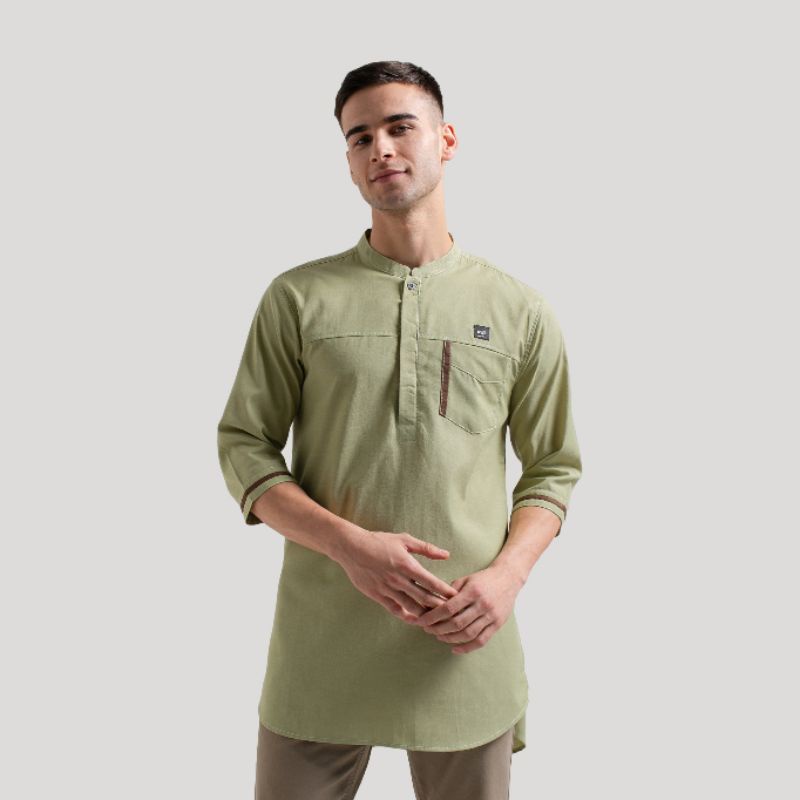 BAJU KOKO PRIA SAGE GREEN LENGAN 3/4 FASHION MUSLIM PRIA WARNA SAGE GREEN ATASAN PRIA BAJU KOKO KURT