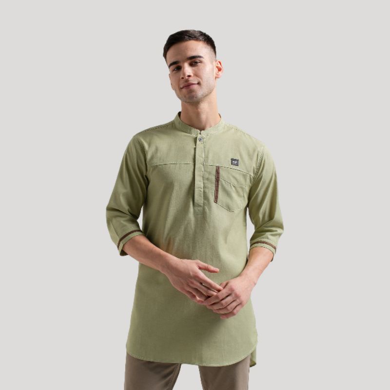 BAJU KOKO PRIA SAGE GREEN LENGAN 3/4 FASHION MUSLIM PRIA WARNA SAGE GREEN ATASAN PRIA BAJU KOKO KURTA PRIA KEMKO PREMIUM