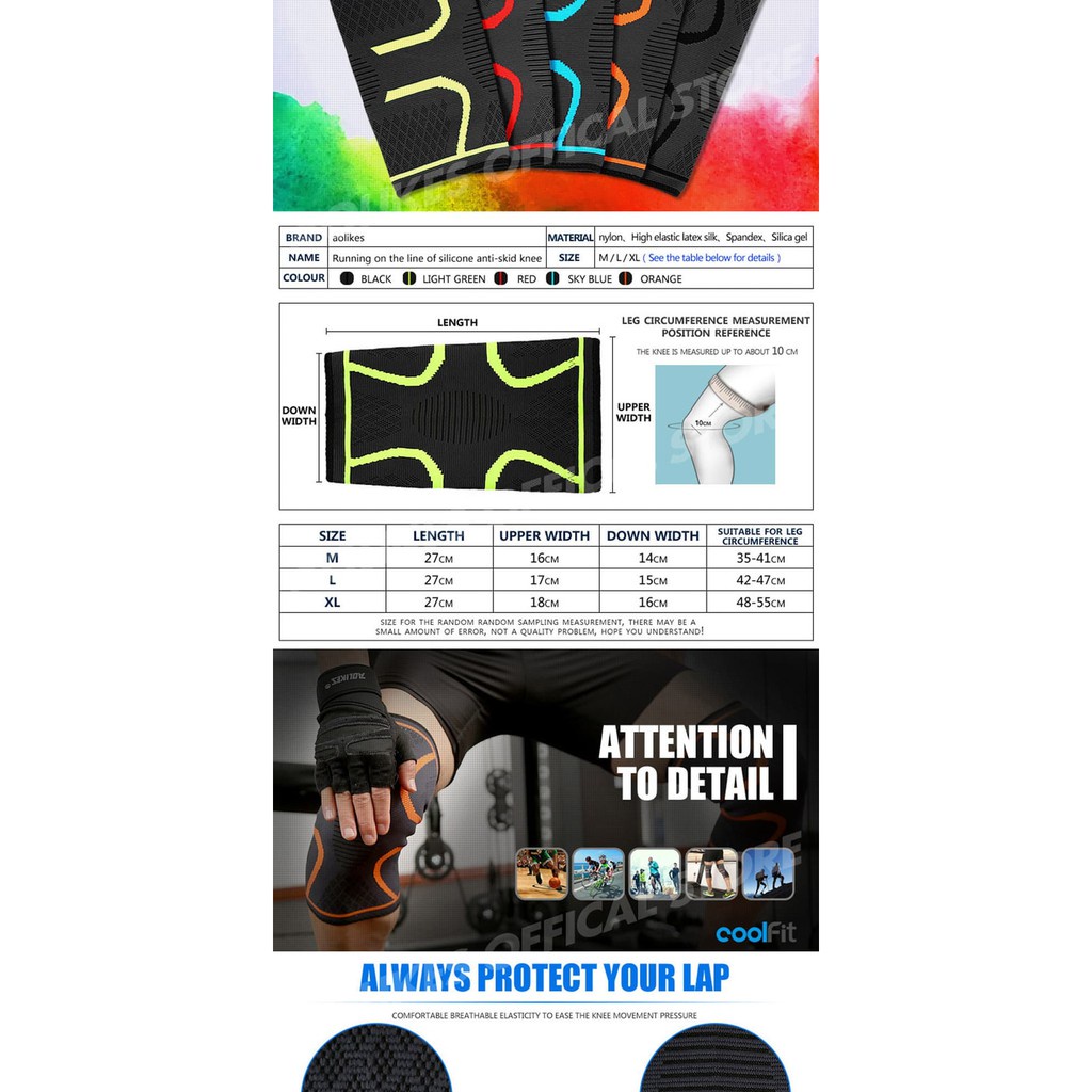 (COD) One Piece Knee Support Knee Pad AOLIKES - Pelindung Lutut Running Deker Lutut  Kneepad 7718