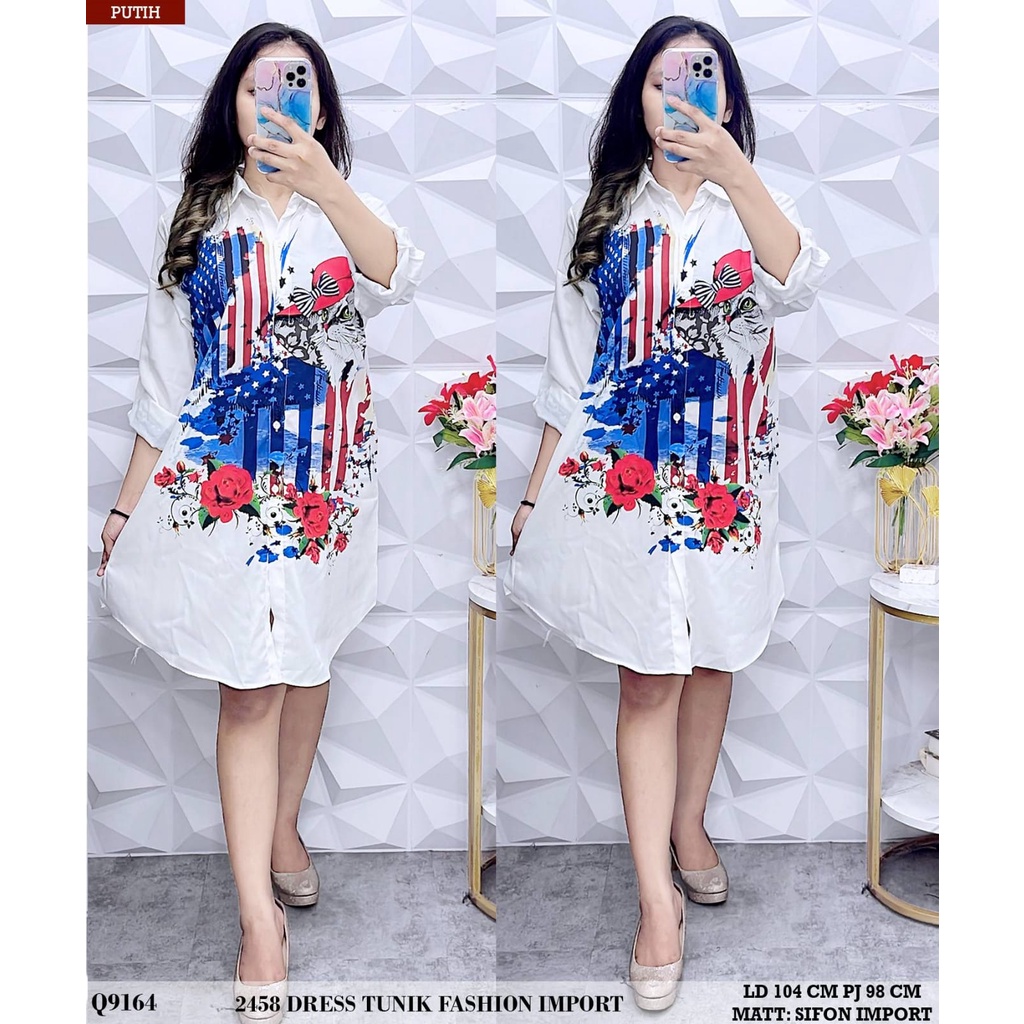 2458 DRESS TUNIK FASHION SIFON CHIFFON LD 104CM IMPORT PREMIUM QUALITY