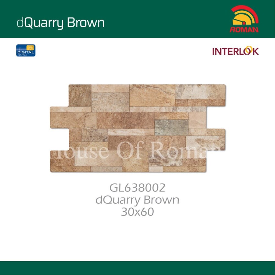 ROMAN KERAMIK INTERLOK DQUARRY BROWN 30X60 GL638002 (HOUSE OF ROMAN)