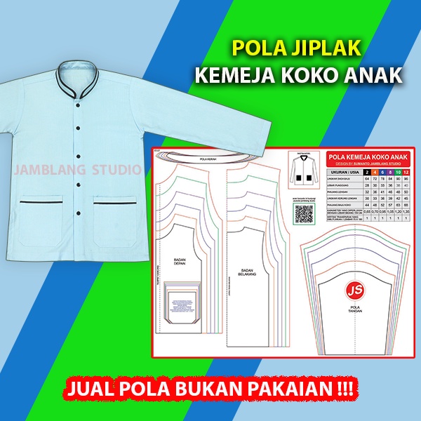 Pola Jiplak Kemeja Koko Anak 2 ~ 12 tahun [ Pola Baju Jamblang Studio ]