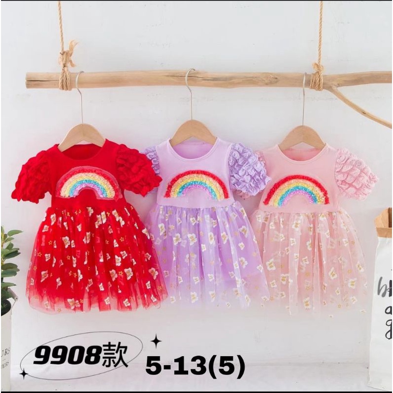 [0-5th] DRESS TUTU ANAK GAUN PESTA DRESS TILE ANAK IMUT MOTIF RAINBOW PELANGI DRESS TUTU ANAK IMPORT PREMIUM MEWAH ORIGINAL