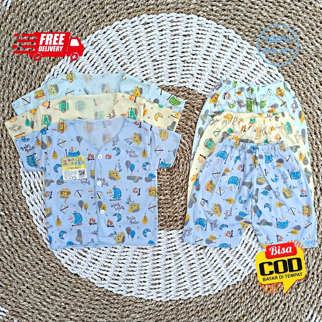 SALE 7.7 Paket Hemat Baju Bayi MOTIF 18 pcs SNI BOLO - BOLO, KAIN DASAR WARNA MOTIF