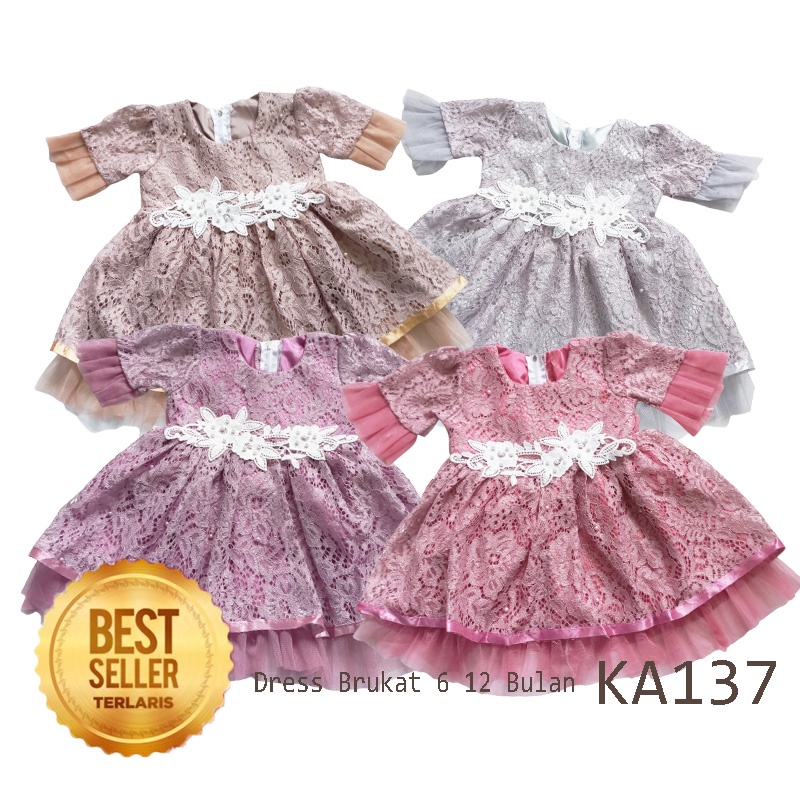 Dress Brukat Anak 1 Tahun Gaun Warna Abu Silver Baju Pesta Anak 6 12 Bulan Bahan Brukat Gliter KA137