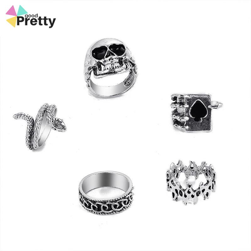 9PCS/SET SWORD RING HIP HOP PUNK SILVERMETAL RING SET - PD