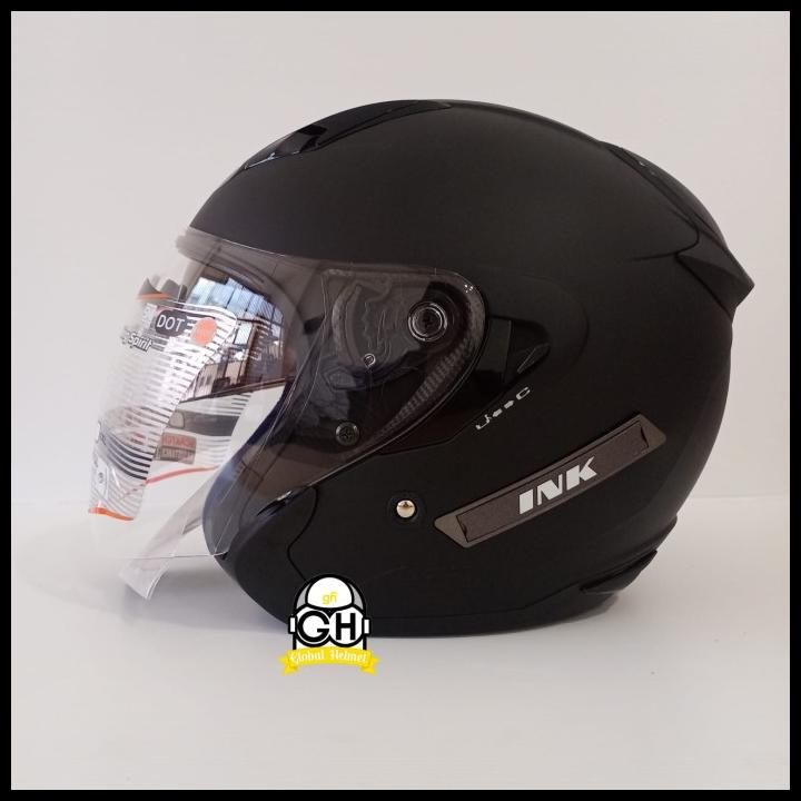Helm Ink Metro Solid Black Doff Double Visor Ink Half Face Hitam Dop