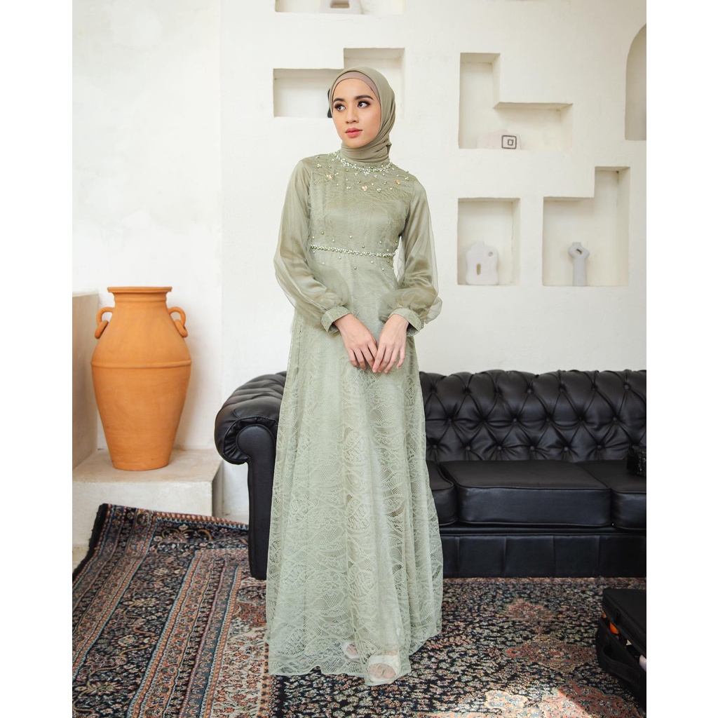 Dress Exclusive Kondangan Terbaru Spesial Lebaran Gamis Brukat Maxi Pesta Lamaran Tunangan Kekinian Seragam Bridesmaid
