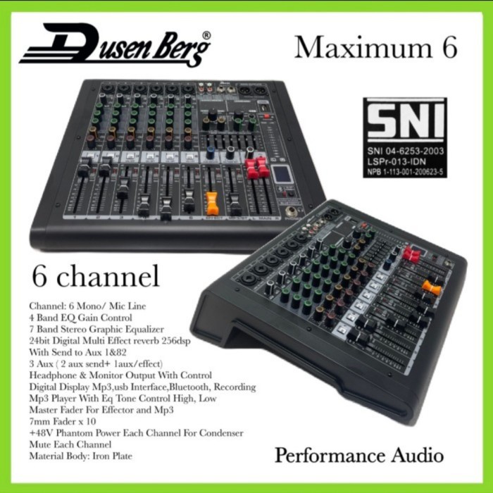 mixer audio dusenberg / mixer bluetooh dusenberg maximum 6/ 6channel