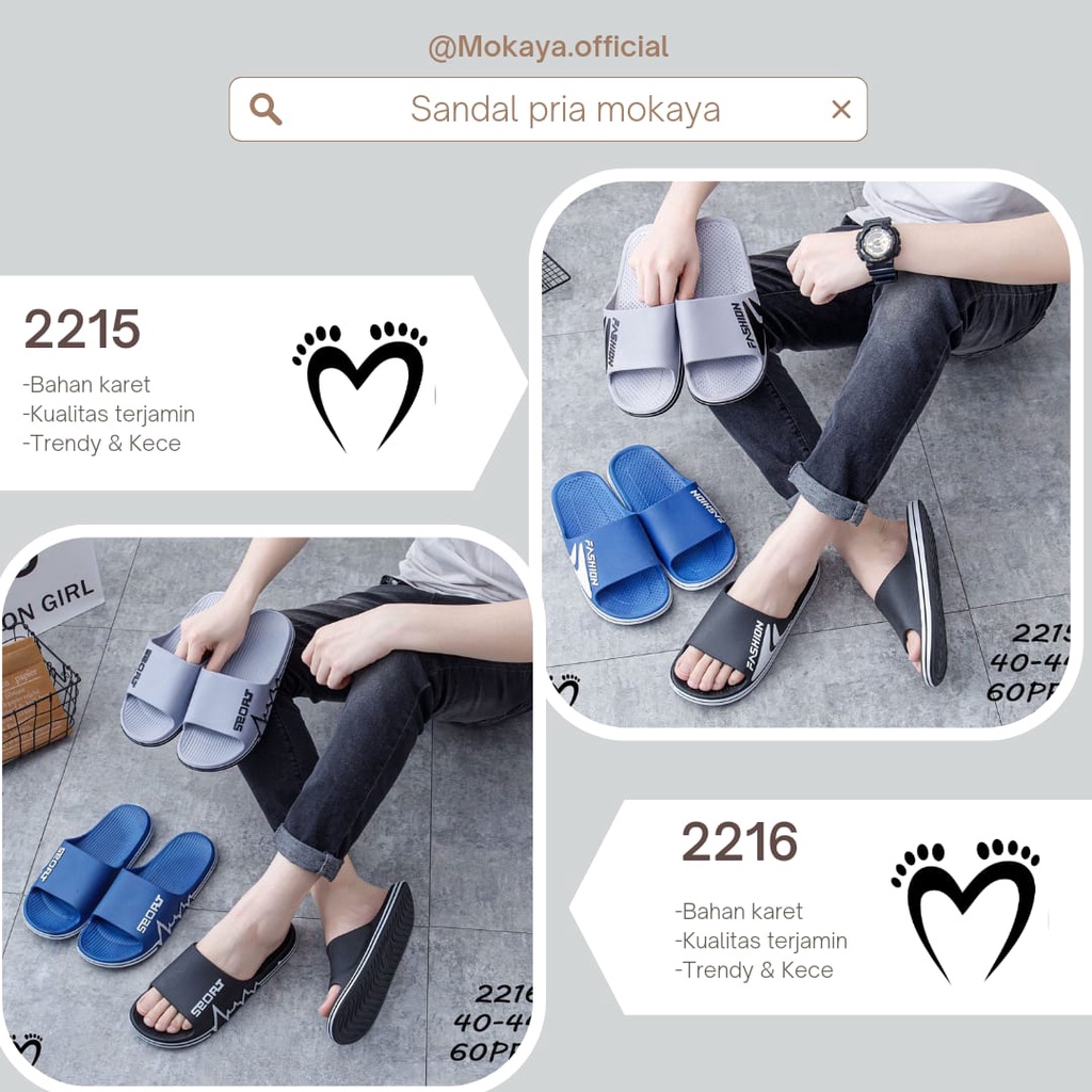 Sandal Slop Pria Jelly Ban Fashion Samping &amp; Sport Super Trendy Keren Elegant Import Mokaya / Size 40-44 (2215 &amp; 2216)