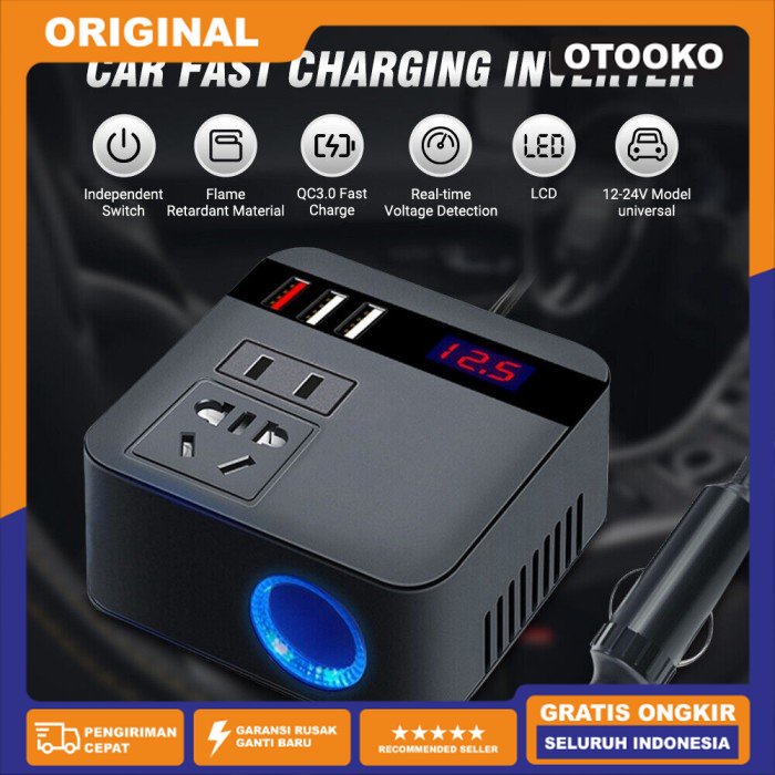 Car Power Konverter Fast Charging USB 3 Listrik Inverter 120W Mobil