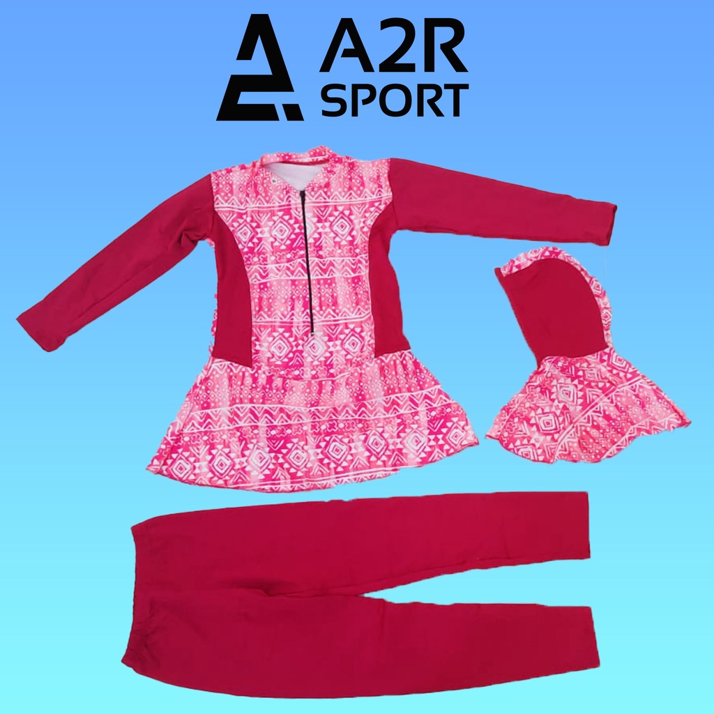 Baju renang anak SD muslim motif merah