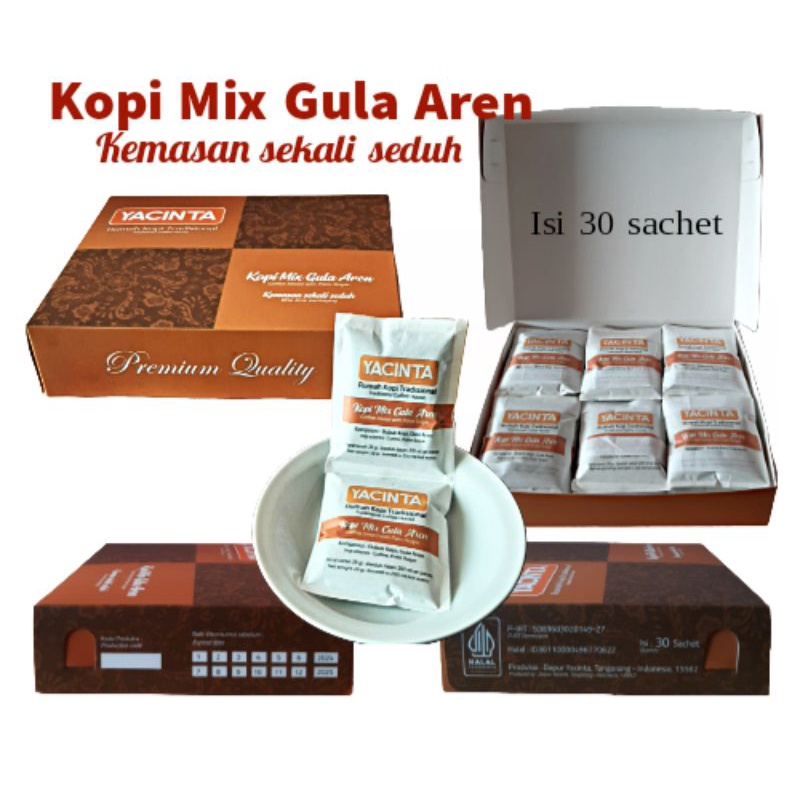 

Kopi Mix Gula Aren Kemasan Premium, Sachet Sekali Seduh - per Box isi 30 sachet