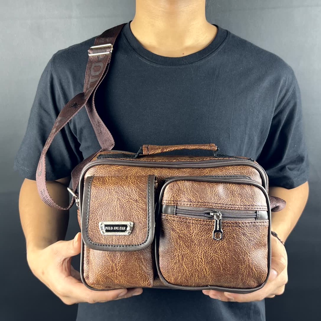 Tas Pria Tas Selempang POLO AMSTAR Bahan Kulit PU Leather Tas Selempang Pria Slingbag