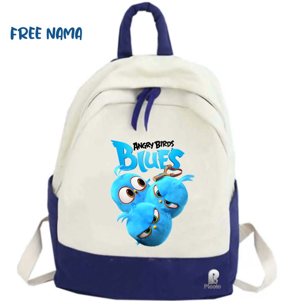 TAS RANSEL BACKPACK ANAK SEKOLAH MOTIF ANGRY BIRDS BLUES UNISEX (FREE NAMA)