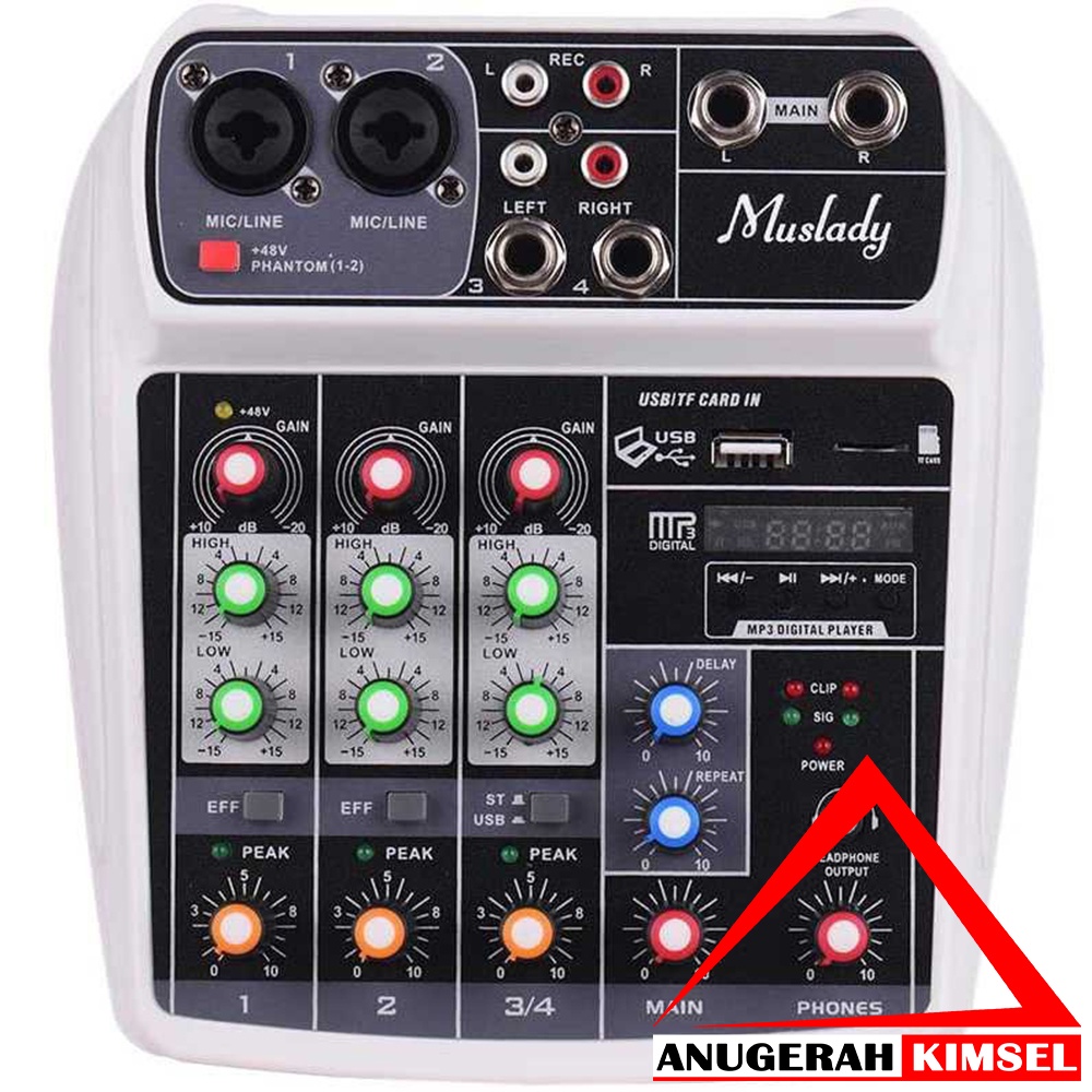 Muslady Compact Mixing Console Mixer 4 Channel Phantom 48V - AI-4