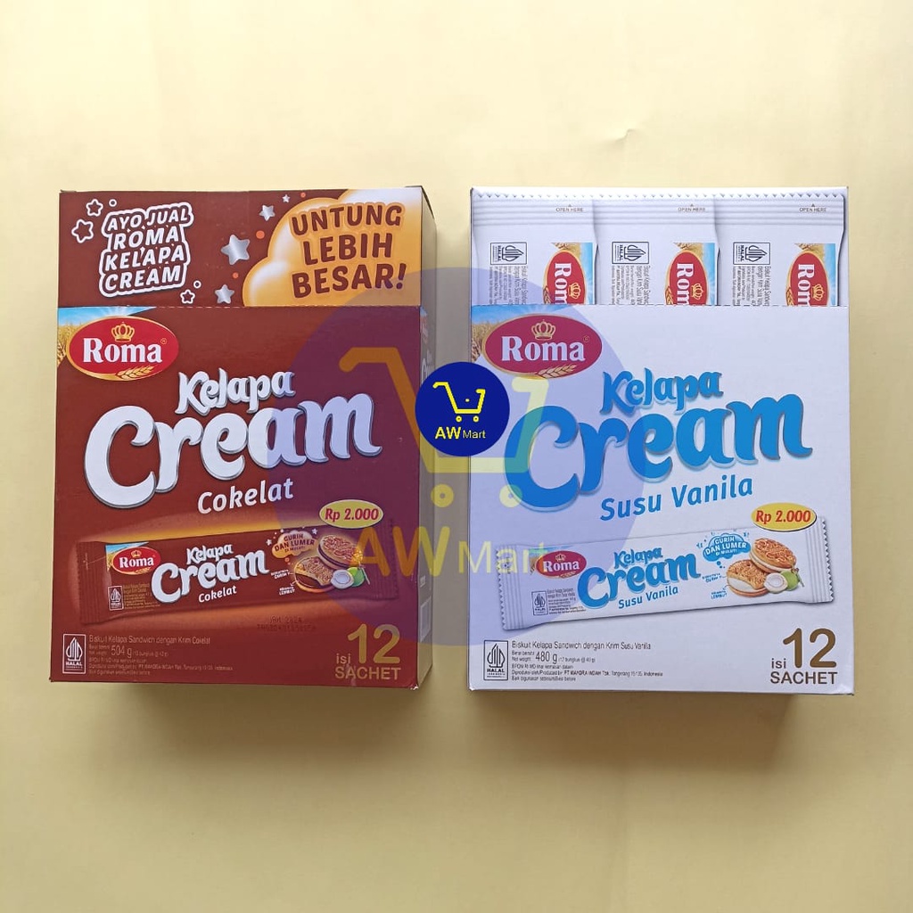 ROMA KELAPA CREAM BOX 480GRAM ISI ( 12 SACHET X 40 GRAM ) - ROMA KELAPA CREAM VANILLA DAN COKELAT