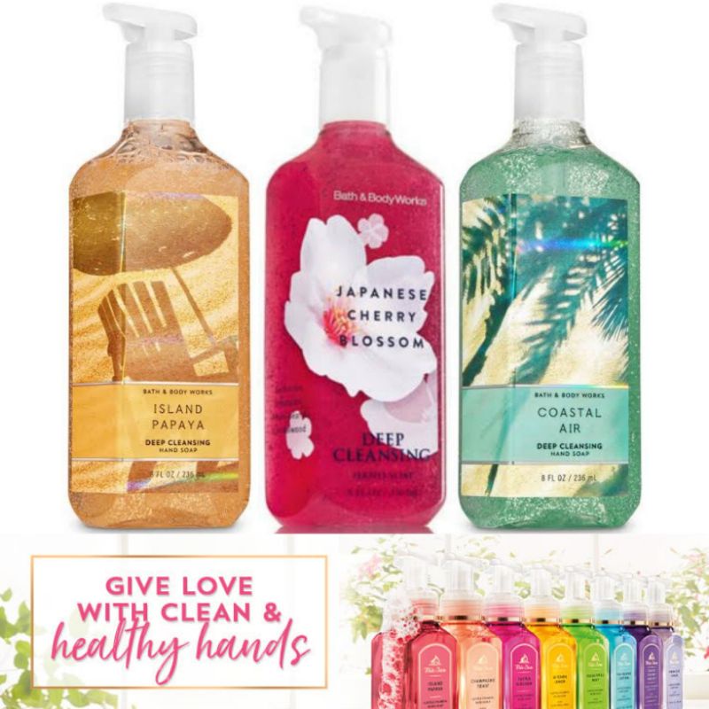 BATH &amp; BODY WORKS BBW DEEP CLEANSING HAND SOAP 236 ML MIX SABUN CUCI TANGAN ISLAND PAPAYA JAPANESE CHERRY BLOSSOM JCB COASTAL AIR