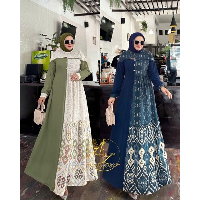 gamis dress ramona motif batik printing digital formal cantik keren mewah pesta kondangan seragam pr