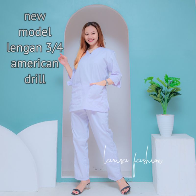 baju ok lengan panjang seragam oka perawat jaga lengan pendek american drill oka lengan panjang