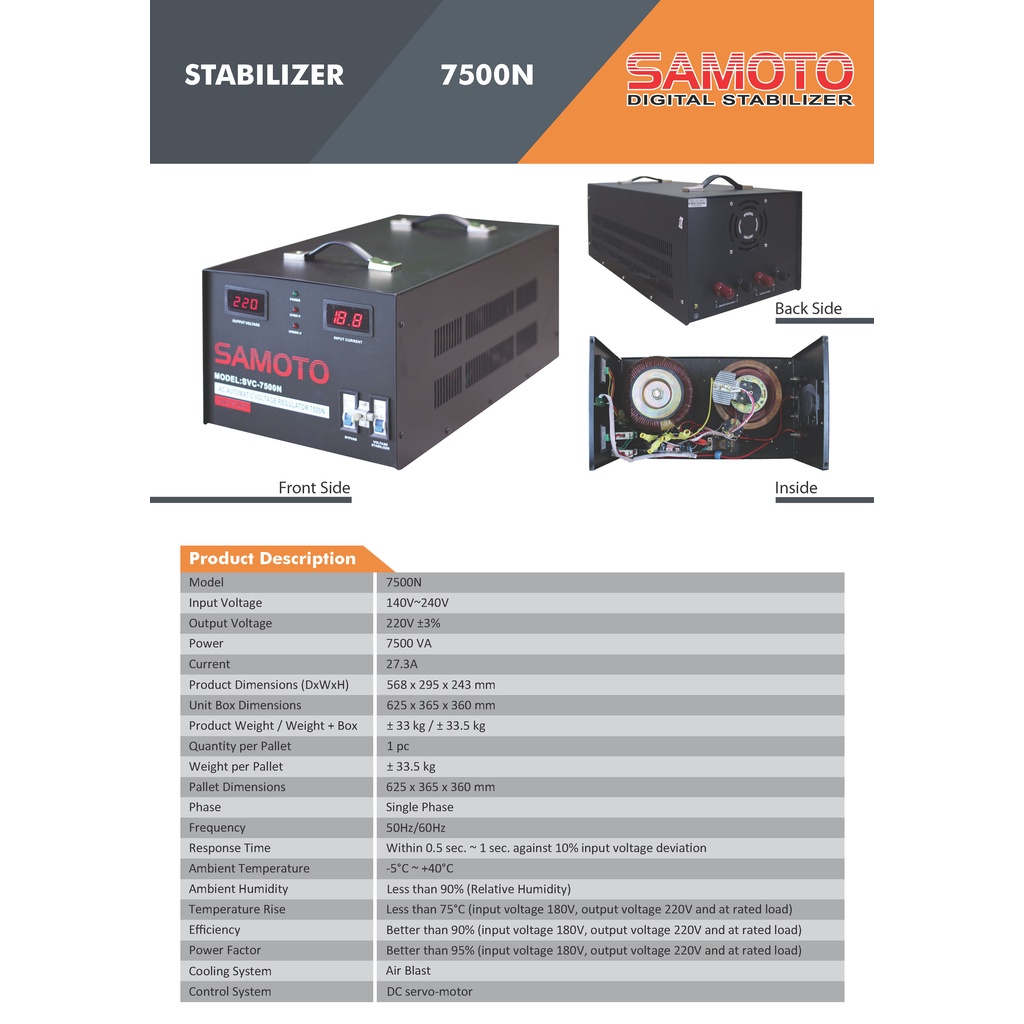 Stabilizer Samoto stabiliser 7500 VA Stavol Listrik SMT Svc Avr 7500N