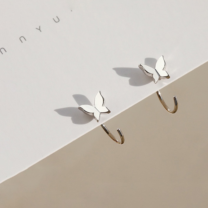 Anting Simple Silver Earring C-type Butterfly Earrings Untuk Perhiasan Aksesoris Wanita