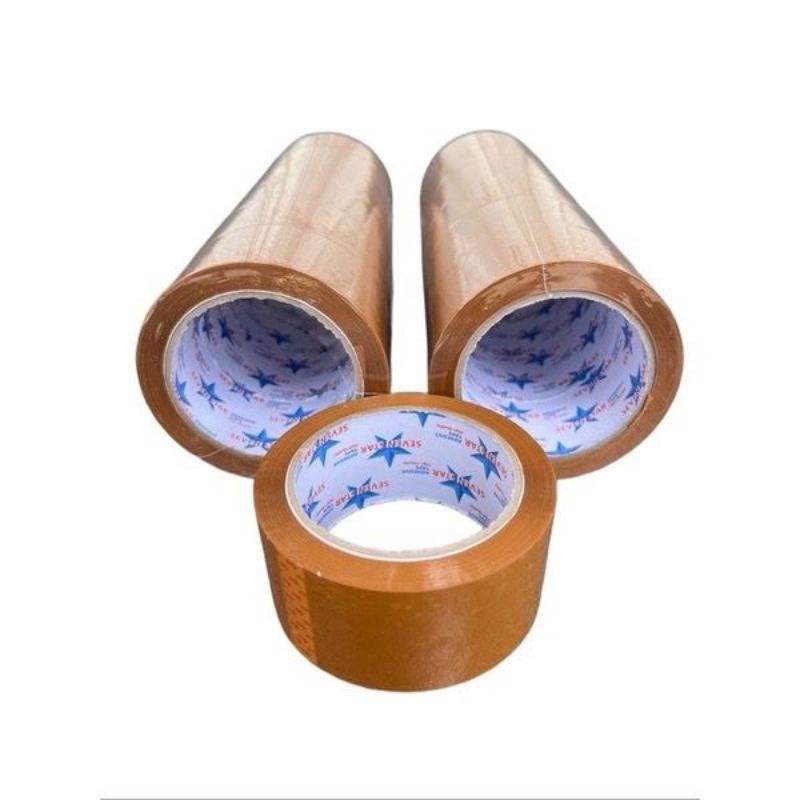 

￼Lakban Packing Seven Star 2” Warna Bening / coklat Solatip tape Isolasi 90 Yard 2 inch lengket kuat banget