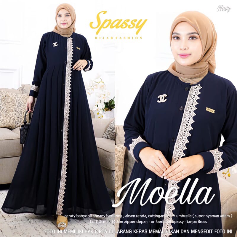 Baju Kondangan Wanita Gaun Pesta Muslimah Gamis Terbaru 2023 Moela Dress Wanita Gamis Ceruty Babydoll Aksen Renda