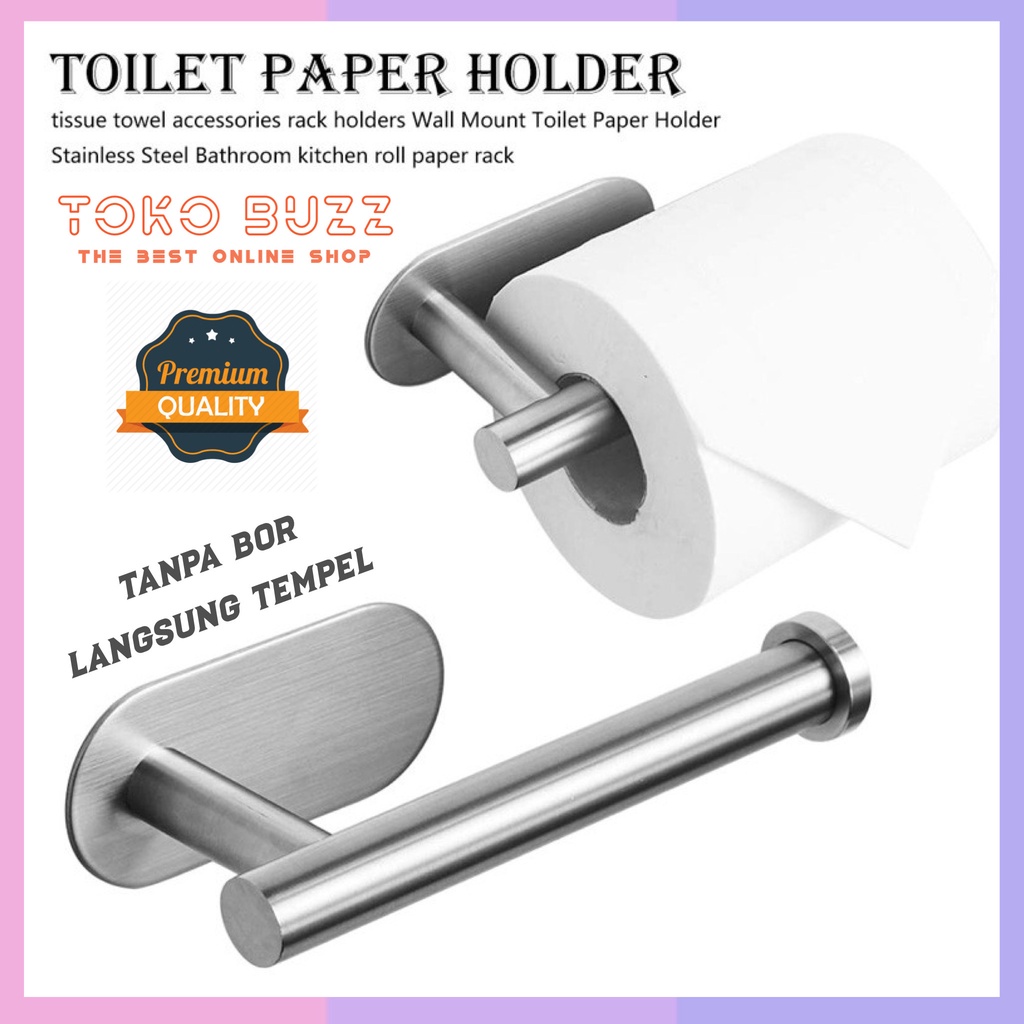 Gantungan Tempat Tisu Gulung Toilet Paper Tissue Holder Stainless Steel PREMIUM STRONG STIKER TEMPEL