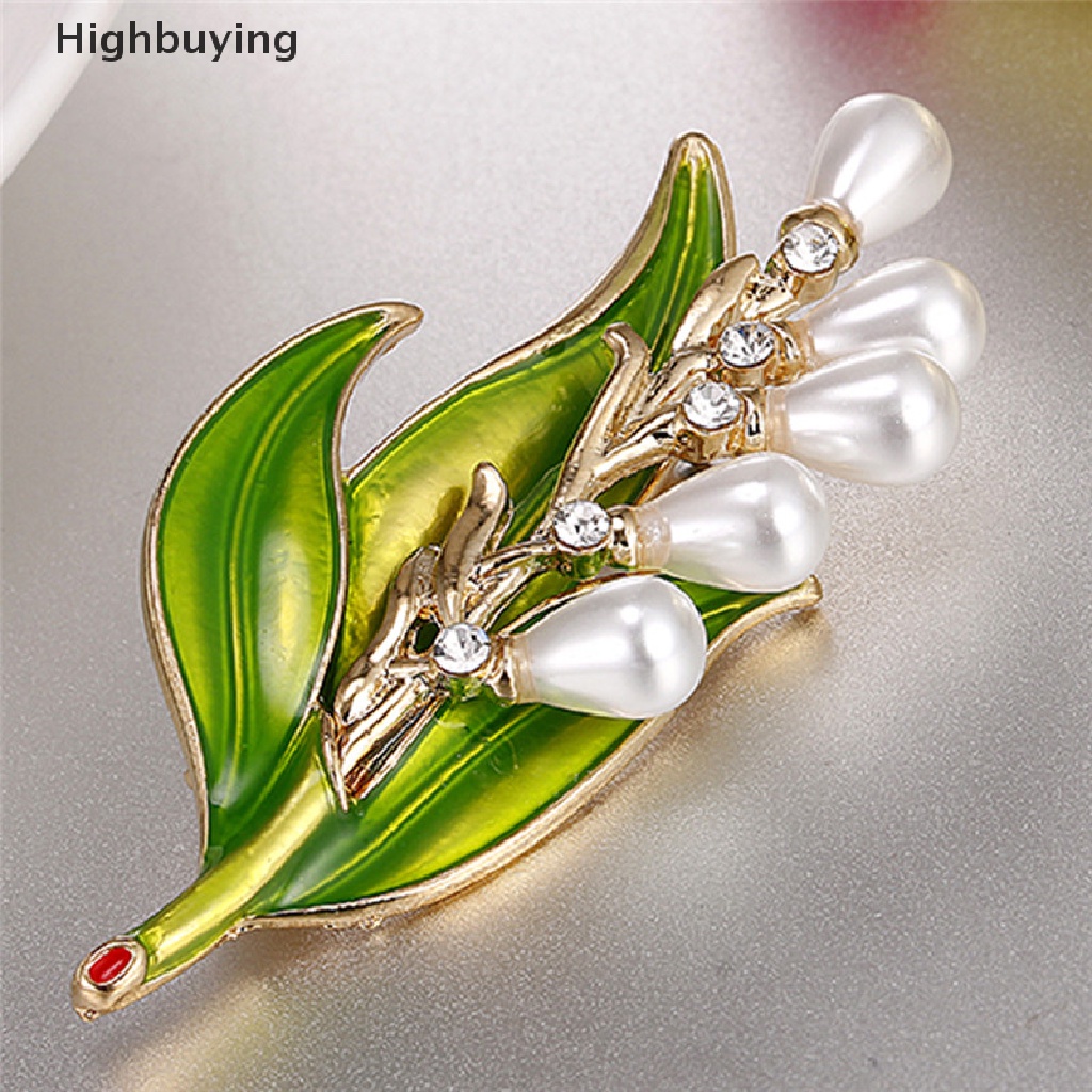 Hbid Enamel Mutiara Daun Bros Berlian Imitasi Kristal Bros Pin Lady Kerah Perhiasan Baru Glory